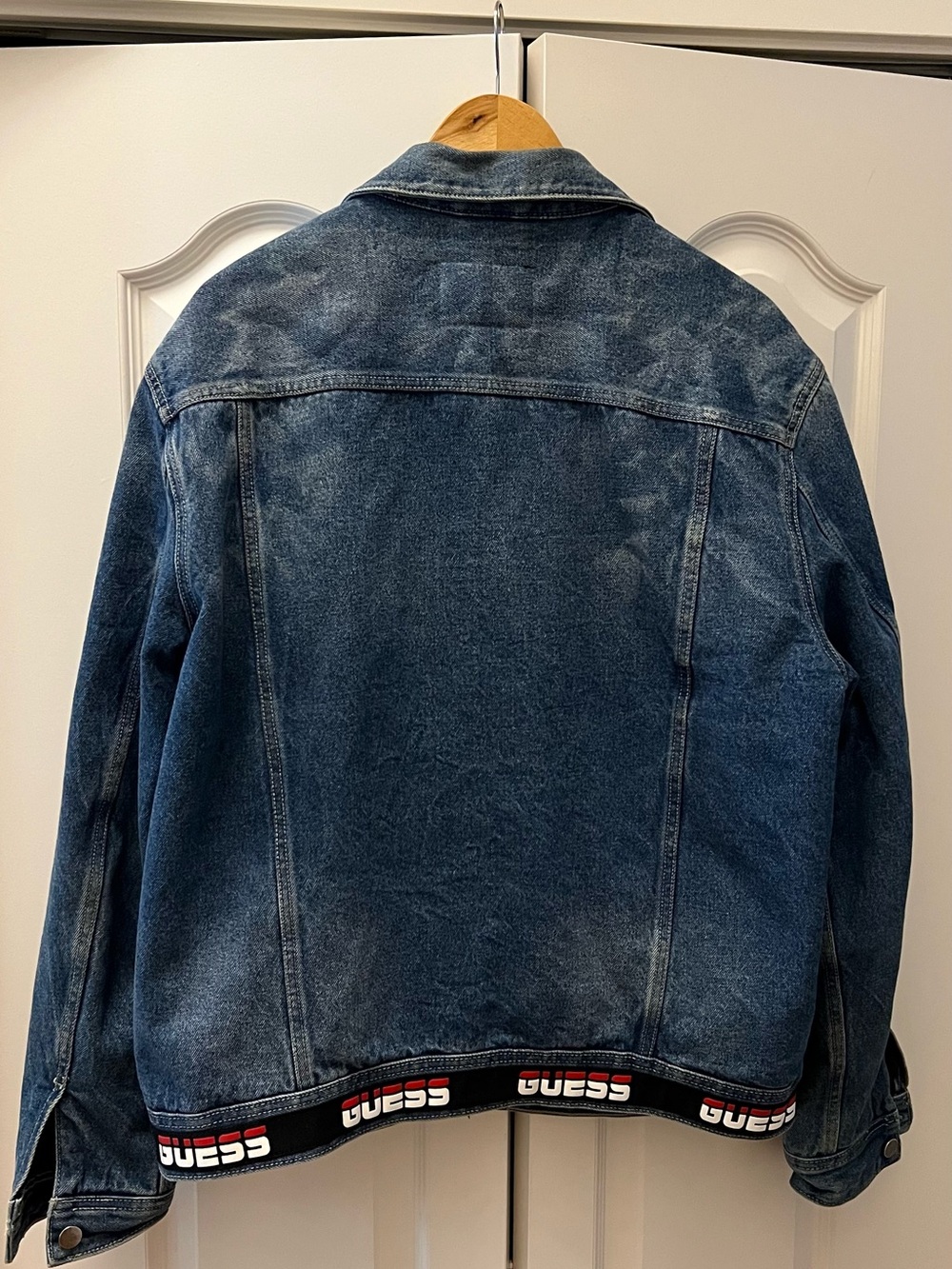 GUESS Dark Blue Denim Jacket with Branded Hem Tape - Picture 2 of 5